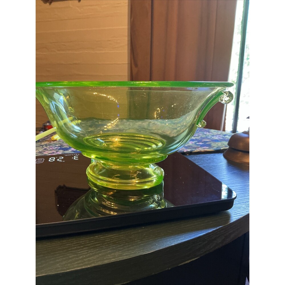 Vintage Imperial Glass Uranium Double Scrolled Console 10.5" Bowl